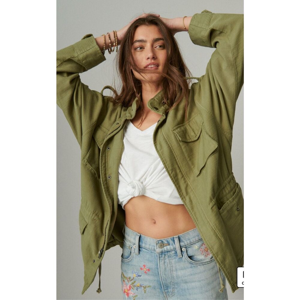 Lucky Brand 4 Pocket Military Jacket Olive Green Large